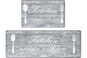 Pauwer Anti Fatigue Kitchen Mats Set of 2 Farmhouse Kitchen Rugs Non Skid Washable, Cushioned Kitchen Floor Mats, Waterproof Memory Foam Kitchen Runner Rug Comfort Standing Mat for Kitchen Home Office