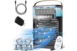 GADGET GEEKS Portable Cooling Fan with Mist Function and Remote, Quiet comfort with 4 Speeds, XL 1200ml tank, Personal AC Fan with 5 Mists, 7 Night Lights, 2, 4, 6, 8H Timer, for Home, Office, Black