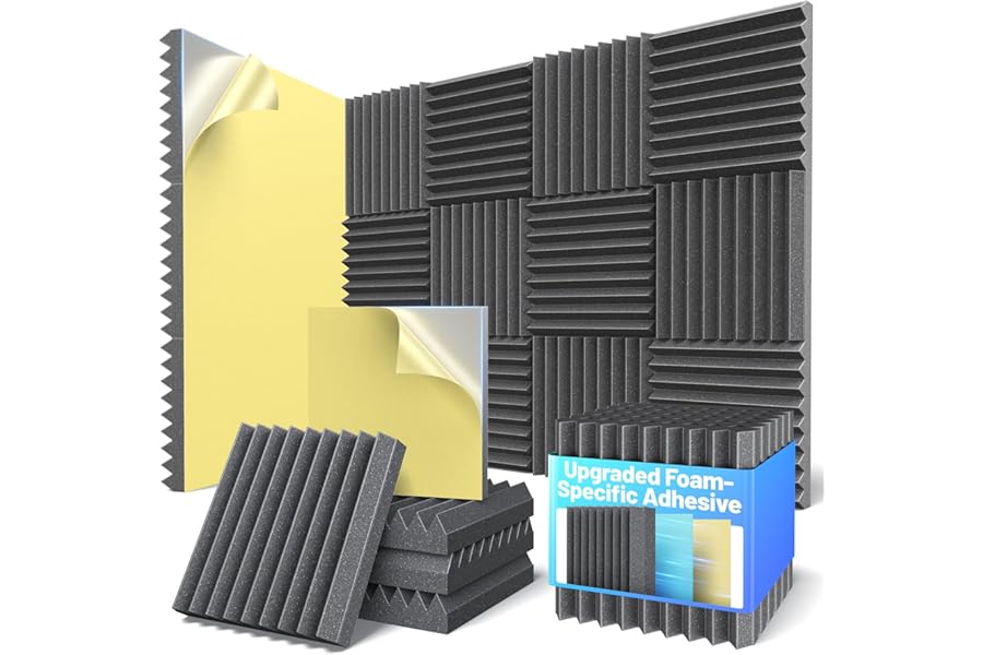 12 Pack Sound Proof Foam Panels For Walls 2”x12”x12” Self-Adhesive Acoustic Wall Panel High Density,Foam Adhesive Soundproof Wall Panel,Acoustic Panels Sound Absorbing for Studio Gaming Room-Black