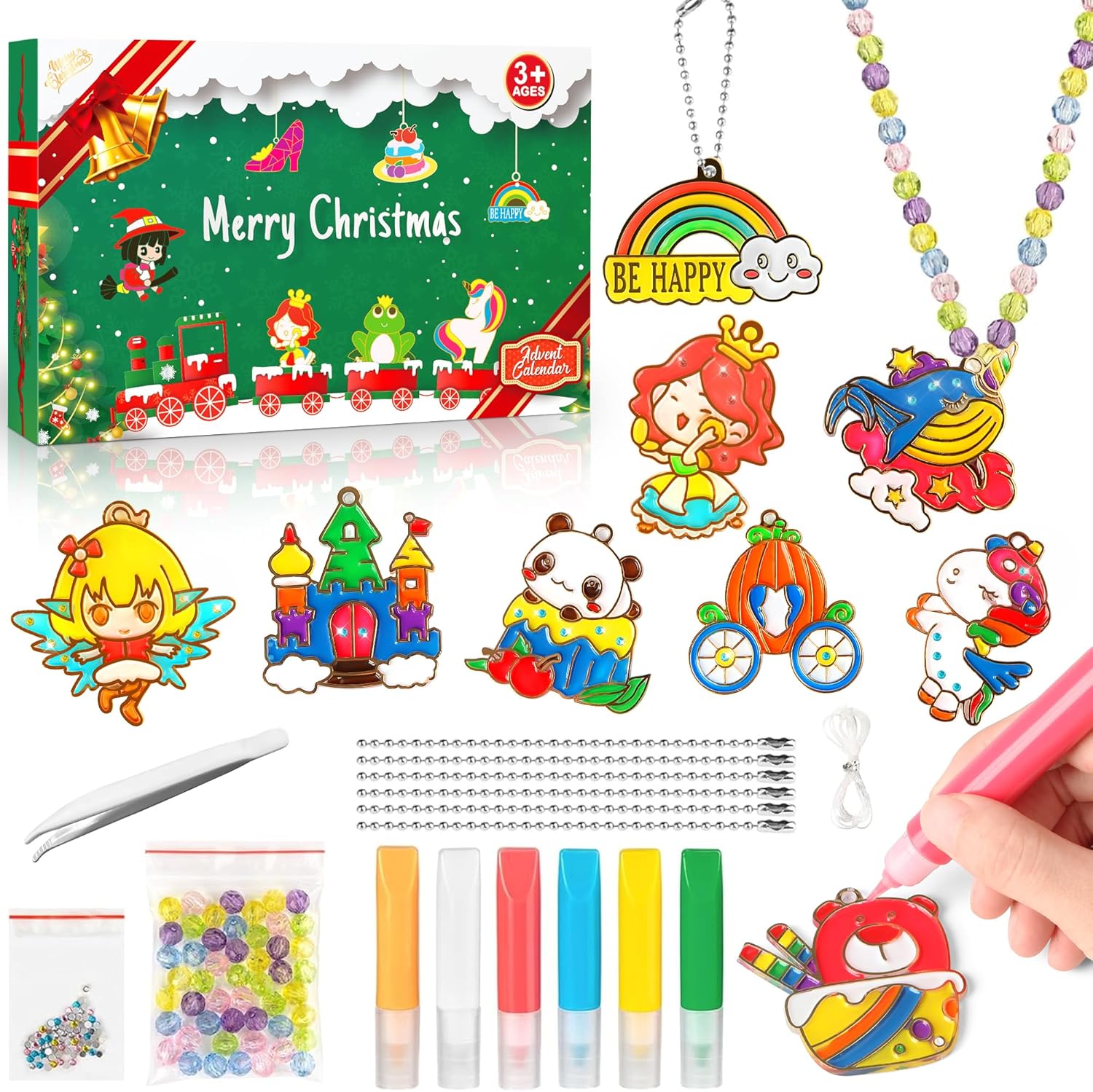 Advent Calendars - Advent Calendar 2023, Create Your Own Art Suncatcher Kits for Kids Craft Suncatcher Paint, Painting Unique Cute Keychains,DIY Painting by Christmas Gift Ideas for Girls Crafts Age 3-12