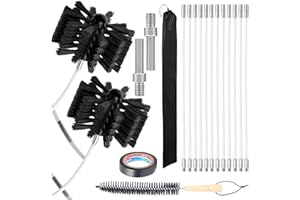 YISNDYA Chimney Sweep Kit Chimney Brush Chimney Cleaning Kit, 16FT Dryer Vent Cleaner Kit Duct Cleaning Tools, Dryer Vent Cleaning Kit Fireplace Chimney Brushes (12pcs Flexible Rods, 2pcs 7.87'' Brush Heads)