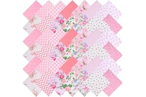 JOSOJOOU 42Pcs Pink Charm Packs for Quilting, 100% Cotton Fabric Squares 5 x 5Inch Pre-Cut Quilted Fabric Floral Patchwork for Sewing DIY Craft