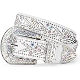 JASGOOD Rhinestones Belt for Women Men Plus Size Western Cowboy Cowgirl Studded Diamond Leather Waist Belt for Jeans Pants