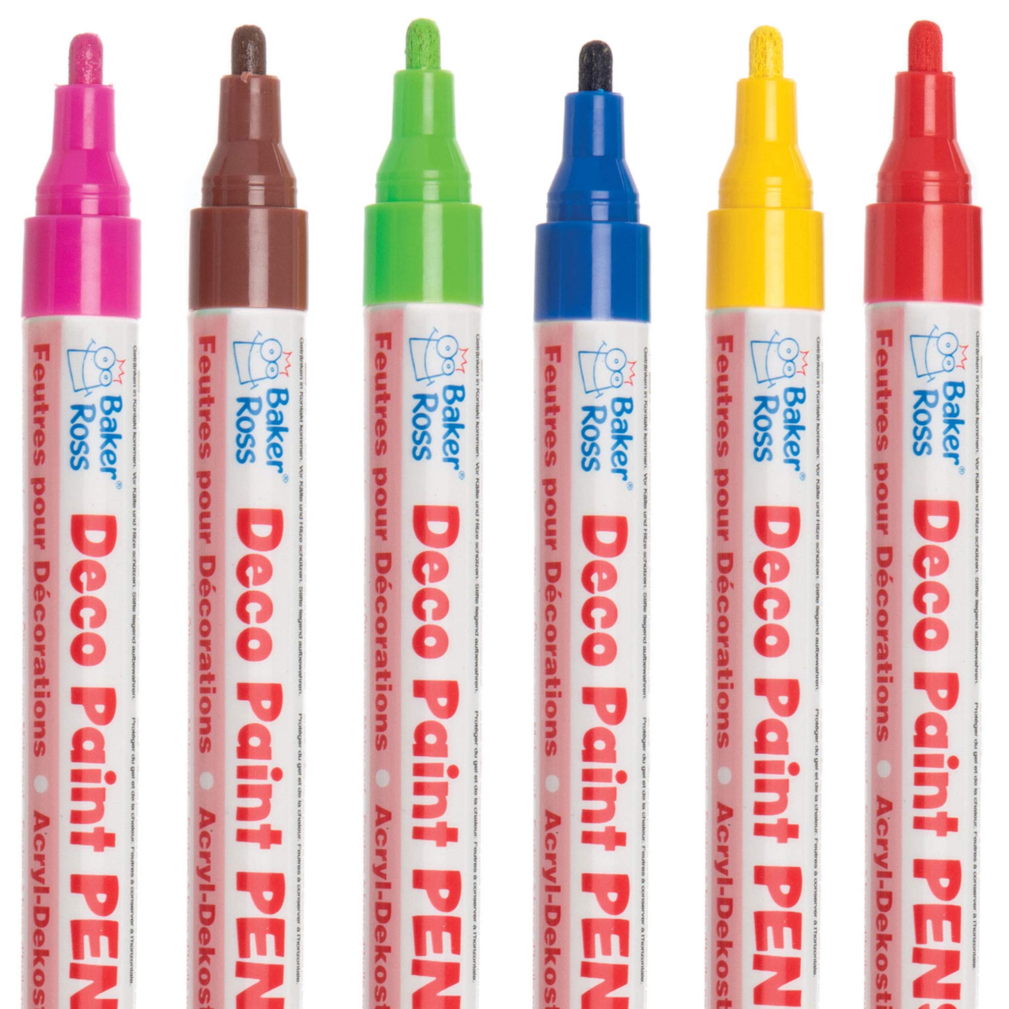 Baker Ross AT490 Deco Paint Pens - Pack of 6, Broad Tipped, Oil Based Acrylic Markers for Kids Arts and Crafts Wood, Porcelain, Glass, Plastic and Metal Painting Activities, Red