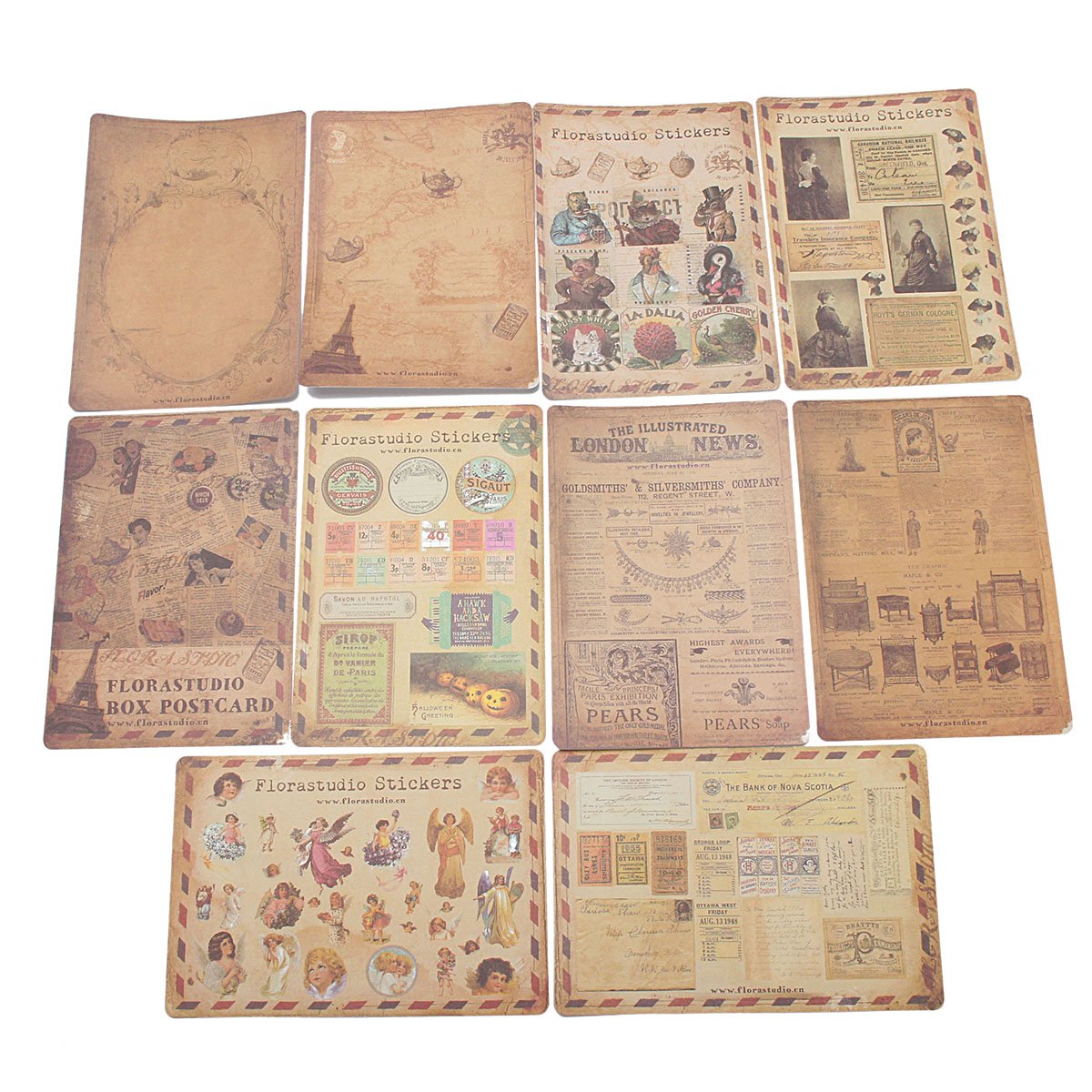 MASUNN 10 Sheet Vintage Paper Stickers DIY Scrapbooking Photo Album Diary Craft Decor