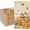 Homlouue 100 Pcs Fall Napkins, 3 Ply Thanksgiving Napkins Pumpkins Autumn Leaves Paper Napkins, Disposable Fall Pumpkins Paper Guest Towels for Thanksgiving Harvest Party Table Decor Dinner Bathroom