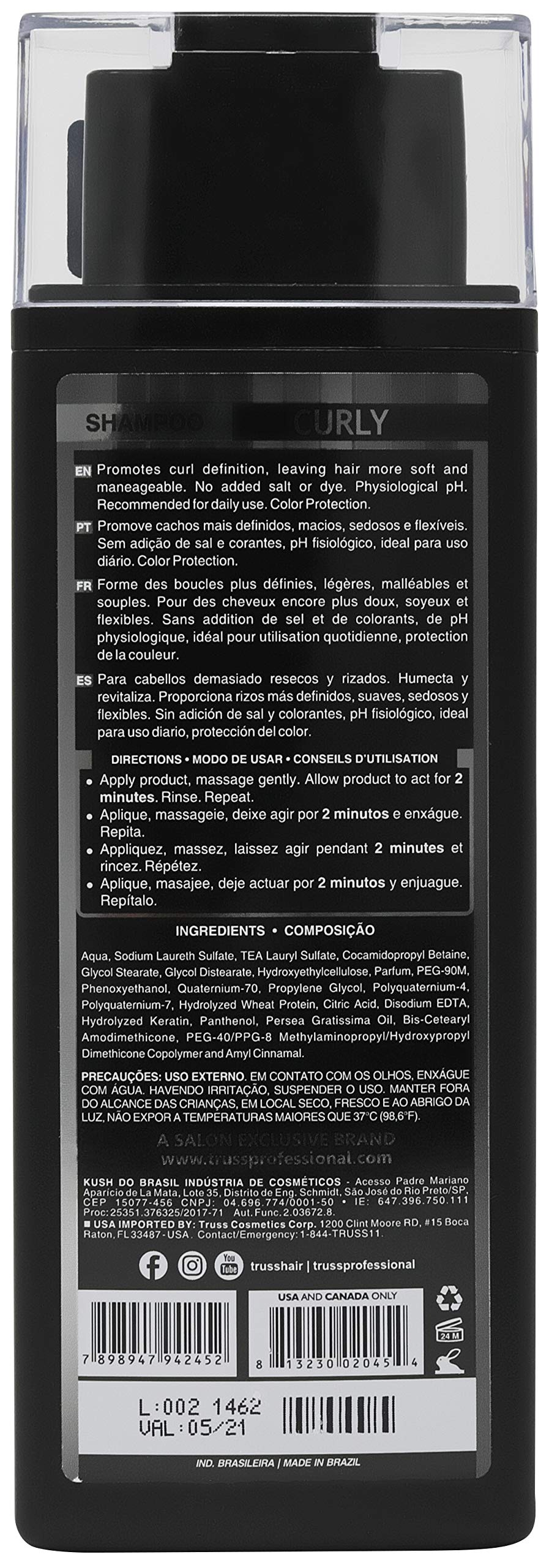 Truss Curly Shampoo - Gentle Cleansing for Defined, Detangled, Frizz-Controlled Wavy and Curly Hair with Softness, Moisture Balance and Conditioning