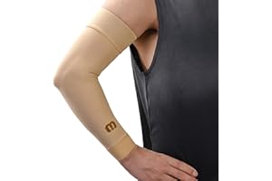 MGANG Lymphedema Compression Arm Sleeve for Women Men, Opaque, 15-20 mmHg Compression Full Arm Support with Silicone Band, Relieve Swelling, Edema, Post Surgery Recovery, Single Beige L