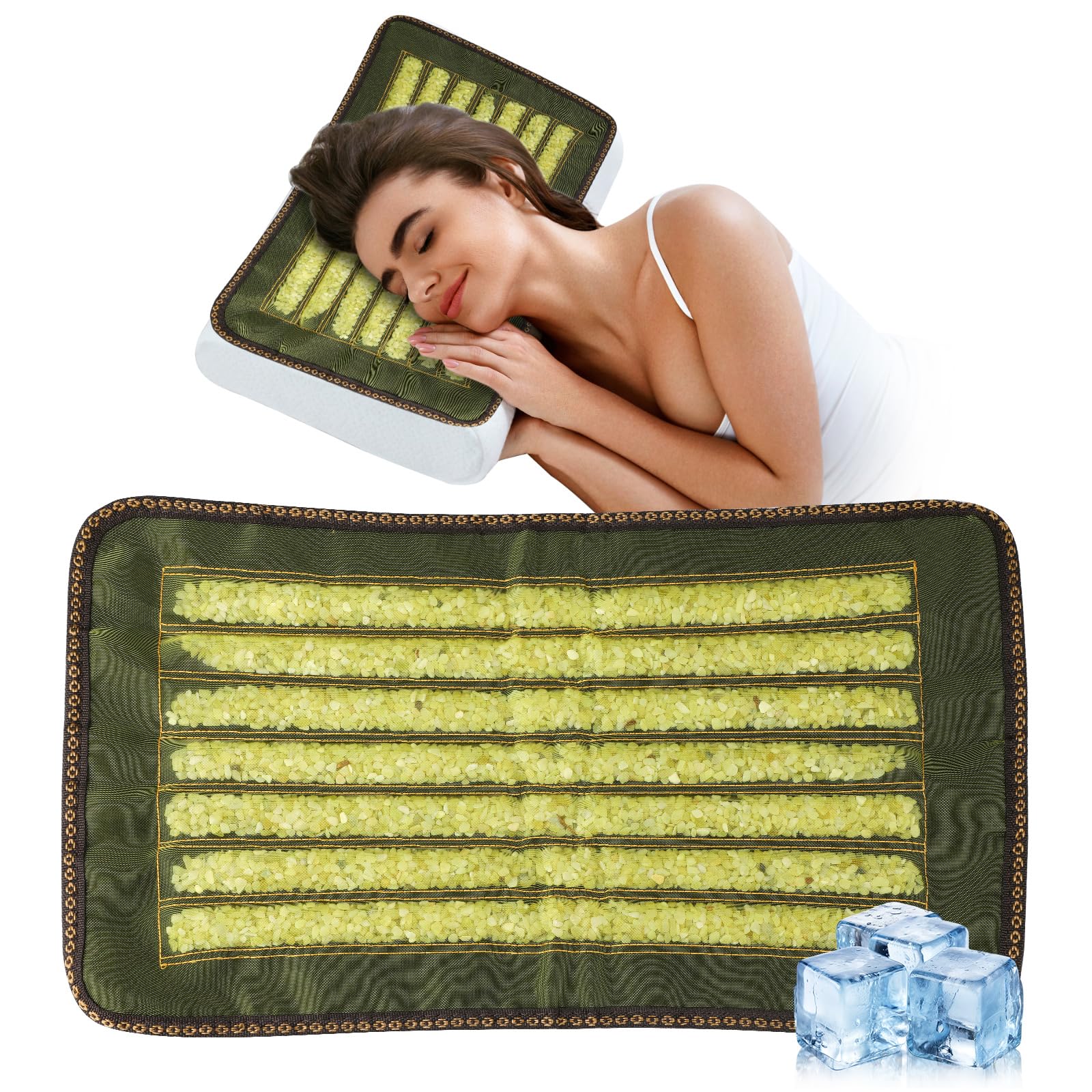 Photo 1 of ?Crystal Infused Energy Pillow Cover - Crystal & Jade Massage Design, Large Size, Anti-Slip Cold Pad for Deep Relaxation & Stress Relief
