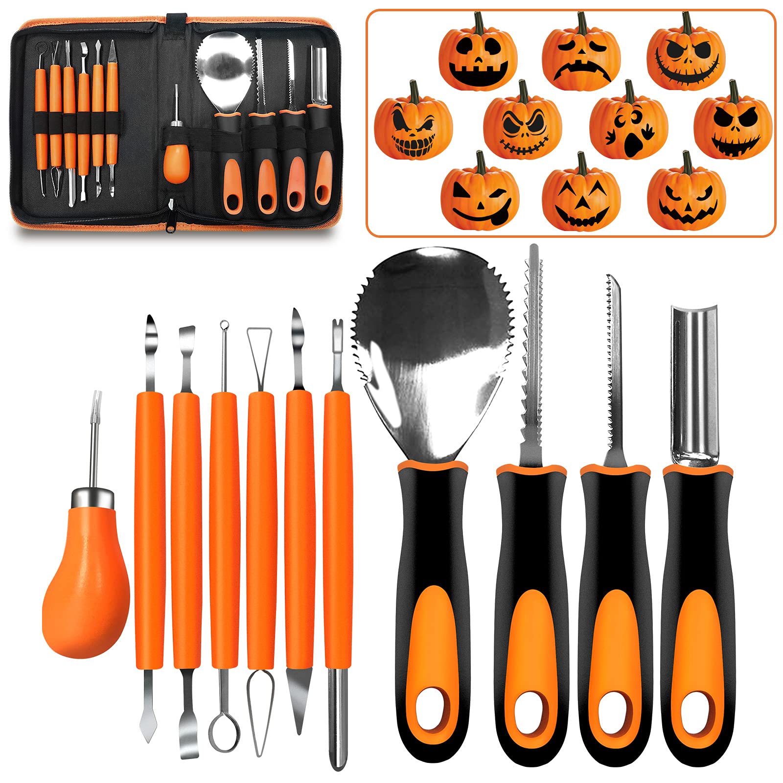 YAOMAISI Halloween Pumpkin Carving Tool, 11 Kinds of high-Performance Stainless Steel Carving Tool kit for Halloween, with Bag, can Easily Carve Halloween Pumpkin Decoration