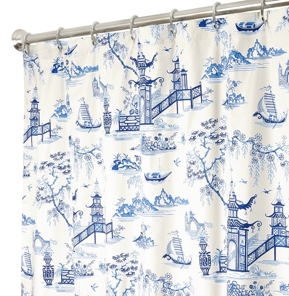 Extra Long Shower Curtain Fabric Shower Curtains Bathroom Curtains Blue Toile Shower