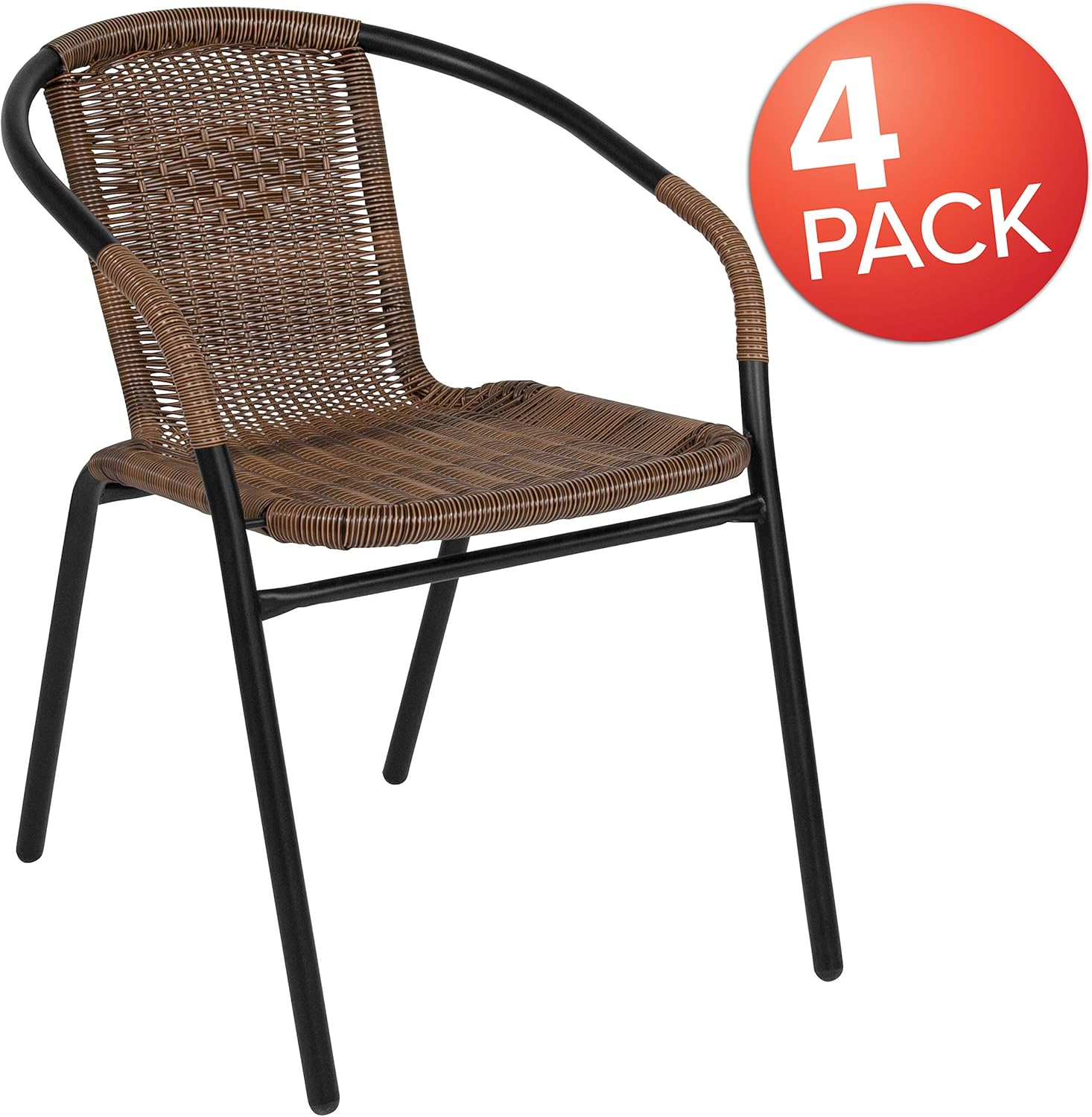 Flash Furniture 4 Pk. Medium Brown Rattan Indoor-Outdoor Restaurant Stack Chair: Kitchen & Dining