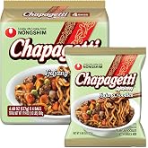 Nongshim Chapagetti Noodle, 4.5 Ounce (Pack of 16) | Korean-style black bean instant noodles with roasted chunjang sauce, thick chewy noodles, mild savory flavor, 16 pack