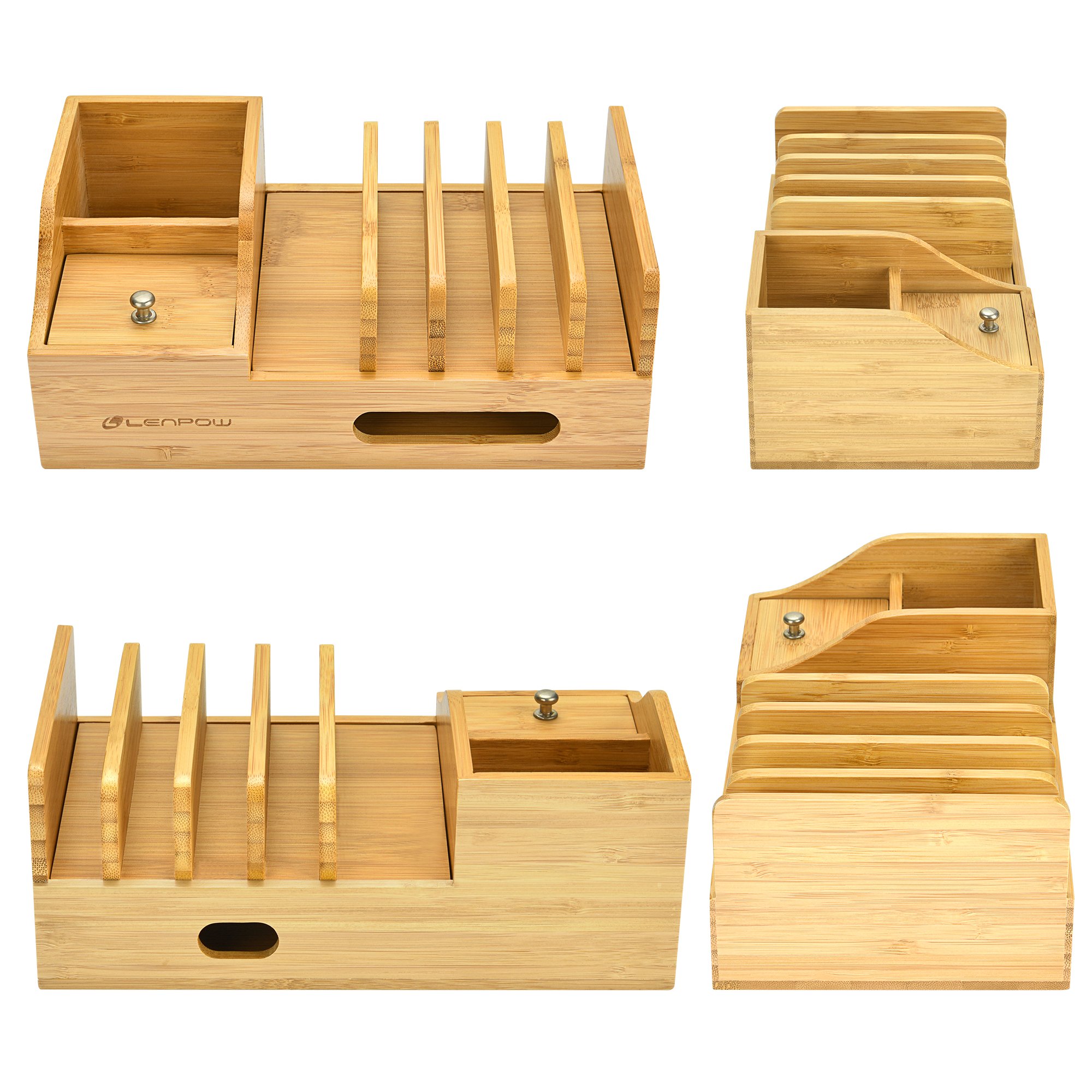 Charging Station,Firstbuy Bamboo Charging Dock Multi Device Charging Stand Cable Cords Desktop Organizer,Compatible with Most of the 4/5/6 Port USB Charger for Smartphones and Tablets