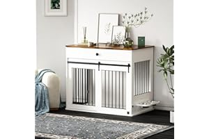 DAWNYIELD Large Dog Crate Furniture with Sliding Door, 39" Indoor Wooden Dog Kennel for Medium/Large Dogs, Durable Pet House 