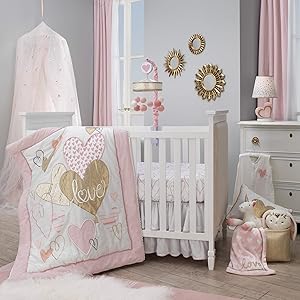 Lambs & Ivy Layla Pink/Gold Hearts & Love 4-Piece Nursery Baby Crib Bedding Set