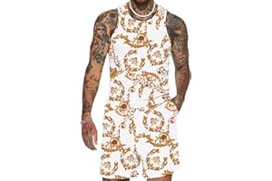 JoZorro Men's Floral Tank Top Set Sleeveless Tees Outfit Luxury Print Casual Sport T-Shirts Tracksuit Hawaii Beach Vacation