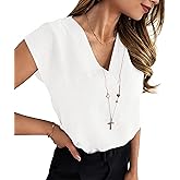 Soucrat Women V Neck Tops Cap Sleeve Textured Chiffon Blouses Summer Business Work Shirts