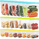 SPLF 24 Pack Reusable Food Storage Bags Dishwasher Microwave Safe, BPA Free Reusable Freezer Bags, Silicone Free Containers for Meal Prep, Fridge Kitchen Organization - 8 Gallon 8 Sandwich 8 Snack