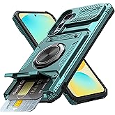Vofolen for Samsung Galaxy S24 FE Case with Card Holder [Store 2 Cards] +360° Rotated Ring Kickstand Dual Layer Heavy Duty Shockproof Wallet Cover for Galaxy S24 FE Case for Women Men, Green