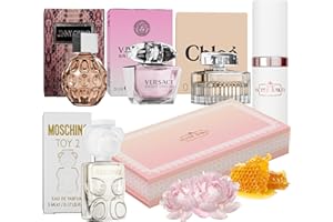 Scent Town Women's Perfume Gift Sets Bundle Mini Bottle – Designer Womens Perfume Sampler Sets with Refillable Atomizer – Bundle Includes Versace, Moschino, Chloe, Jimmy Choo Travel Size 0.15 Oz Each
