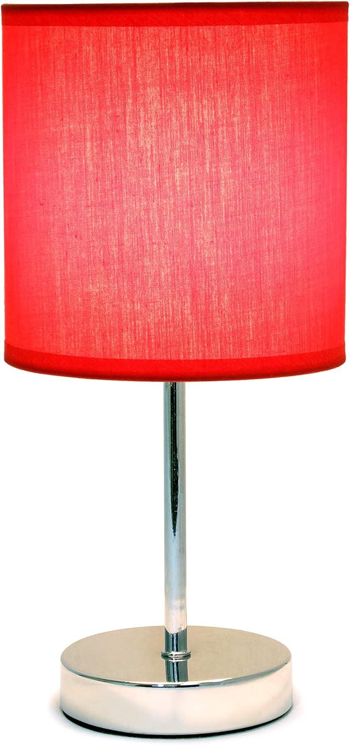Simple Designs LT2007-GRY Chrome Mini Basic Table Lamp with Fabric Shade, 11.89 x 5.51 x 5.51, Gray - - 