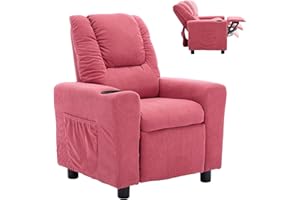 hzlagm Kids Recliner Chair with Cup Holder, Toddler Recliners for Kids Age 0-5, Child Recliners for Girls Boys with Side Pockets, Baby Recliner for Kids Room, Dark Pink