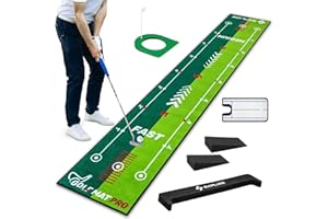 SAPLIZE Two-Speed Golf Practice Mat with Alignment Mirror, 20 in X 10 ft Training Aid Mat, Anti-Slip Backing Golf Putting Green for Indoor/Outdoor