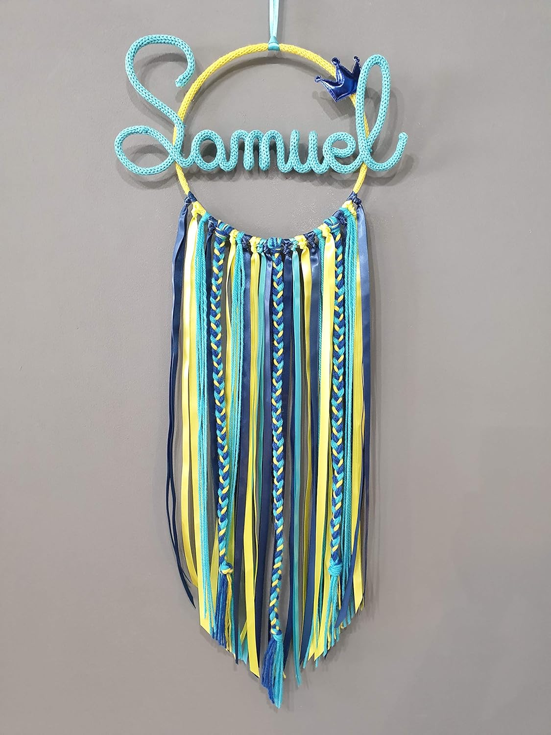 Bebe Et Puericulture Produits Handmade Attrape Reve Prenom Personnalisable En Tricotin Hauteur 90 Cm Environ Turquoise Jaune Et Bleu Ram Mount Co Uk