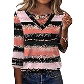 Rapbin Women Blouses Dressy Casual Spring Tops 3/4 Length Sleeve Womens T Shirts V Neck Criss Cross Tees