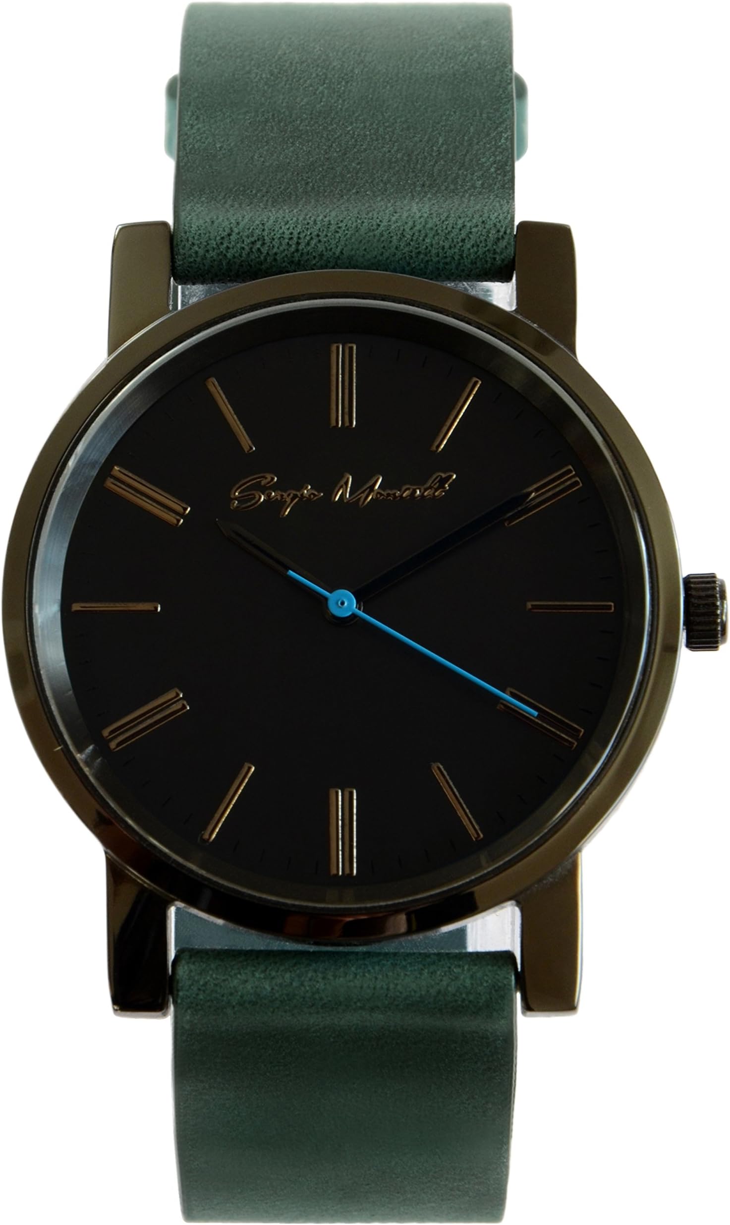 Men's Watch with Dark Green Leather Strap- Mens and Womens Leather Watch
