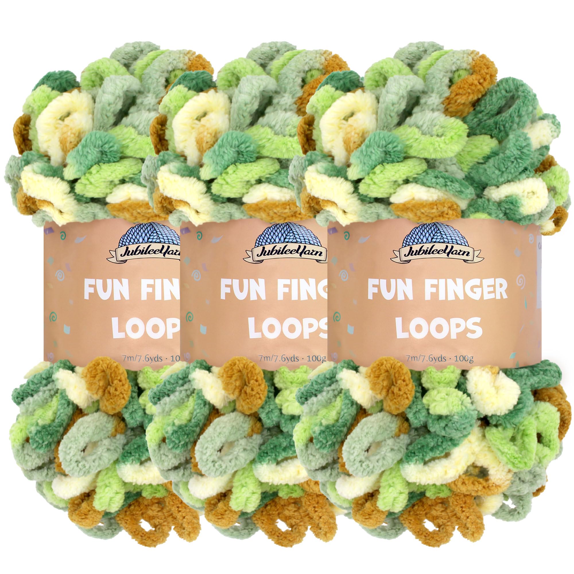JubileeYarn Fun Finger Loops Yarn - Polyester Jumbo Weight Loop Yarn - 100g/Skein - Auxo - 3 Skeins