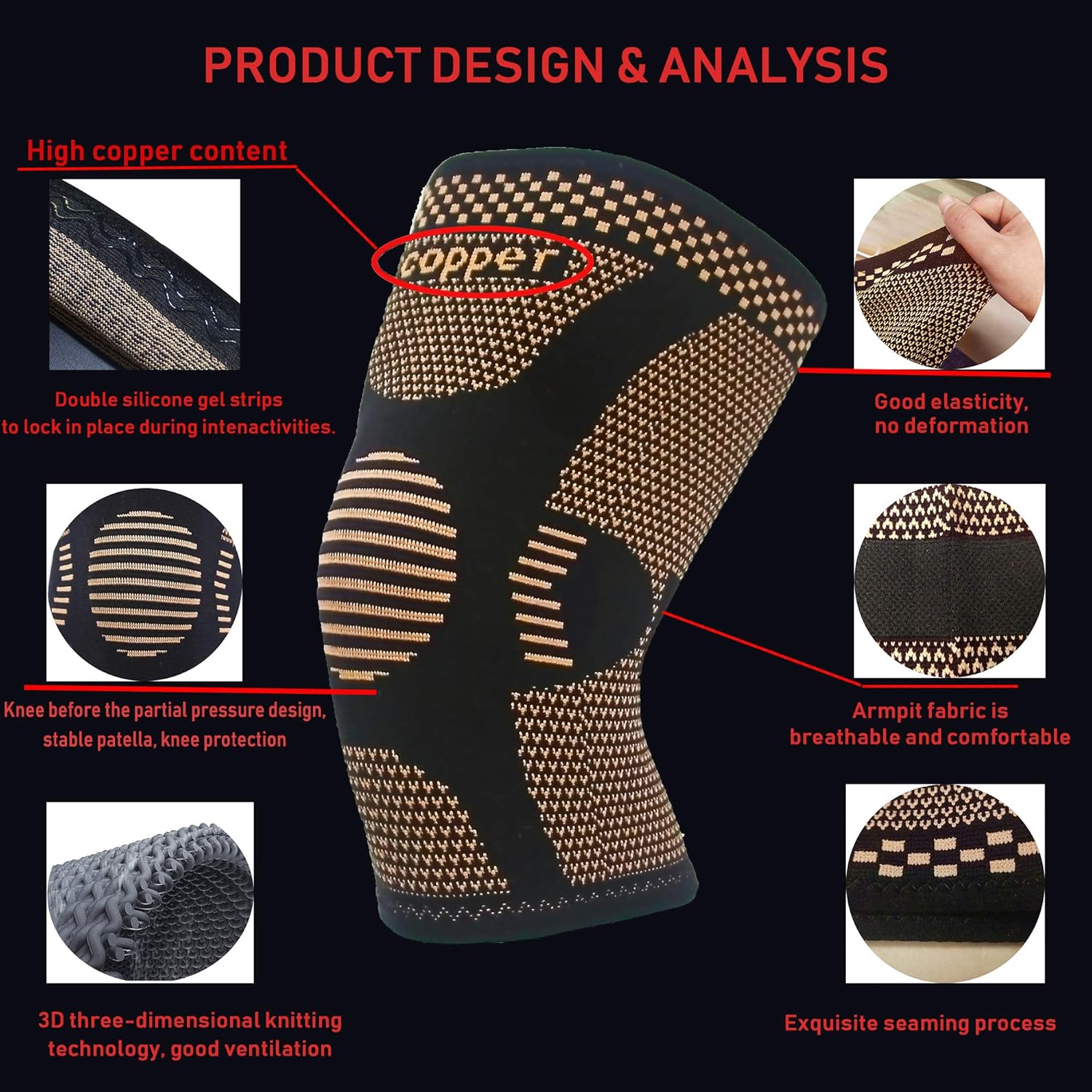 Copper Knee Brace for Arthritis Pain and Support-Copper knee sleeve Compression for Sports, Workout,Arthritis Relief-Single(L): Health & Personal Care