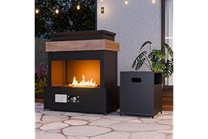 INTER HUT 35'' Outdoor Propane Fireplace with Tank Storage, CSA Certified 50,000 BTU Patio Firepit with Dust Cover for Garden, Backyard and Balcony, Gray/Beige