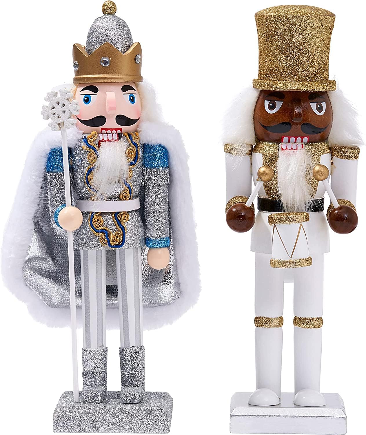 Nutcrackers - THE TWIDDLERS 10-Inch Christmas Wooden Nutcracker Figures (White) - King & Guard Solider (2pcs) - Wooden Ornaments, Traditional Xmas Toy Decorations