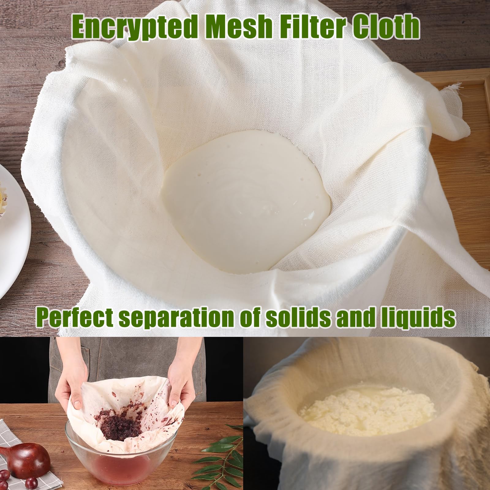 4 Stück Passiertuch, 50 x 50 cm Käsetuch Waschbares Mulltuch, Ungebleichte Dichtegrad 100 Cheesecloth Wiederverwendbar zum Sieben von Saft Käse Tee Nussmilch Suppe Joghurt Tofu 5