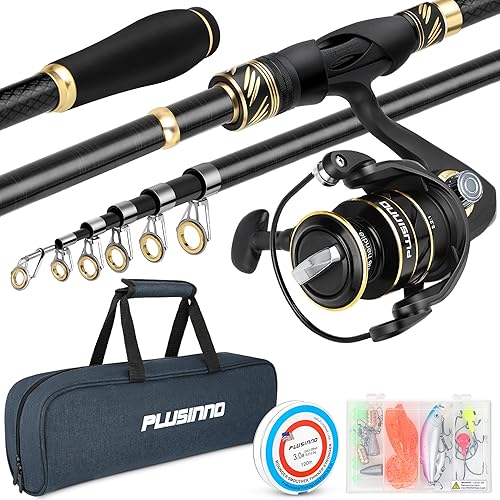 PLUSINNO Fishing Pole, Fishing Rod and Reel Combo,Telescopic