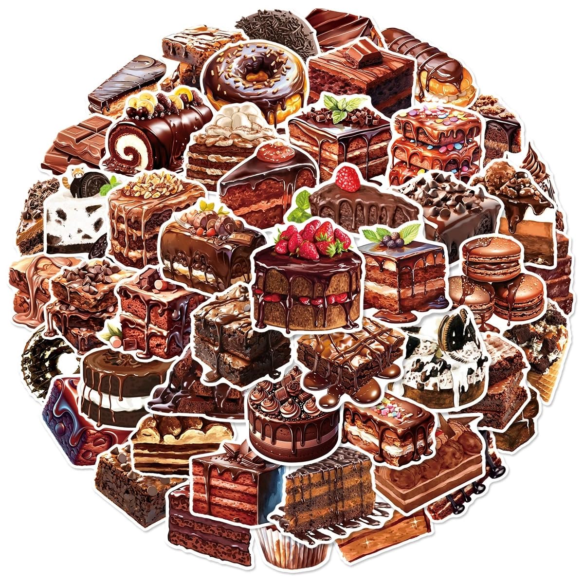 50 PCS Chocolate Cake Stickers,Cake Sticker Pack Vinyl Skateboard Guitar Door Laptop Luggage Car Bike Water Bottle Birthday Party Supplies Teens Boys and Girls Decals