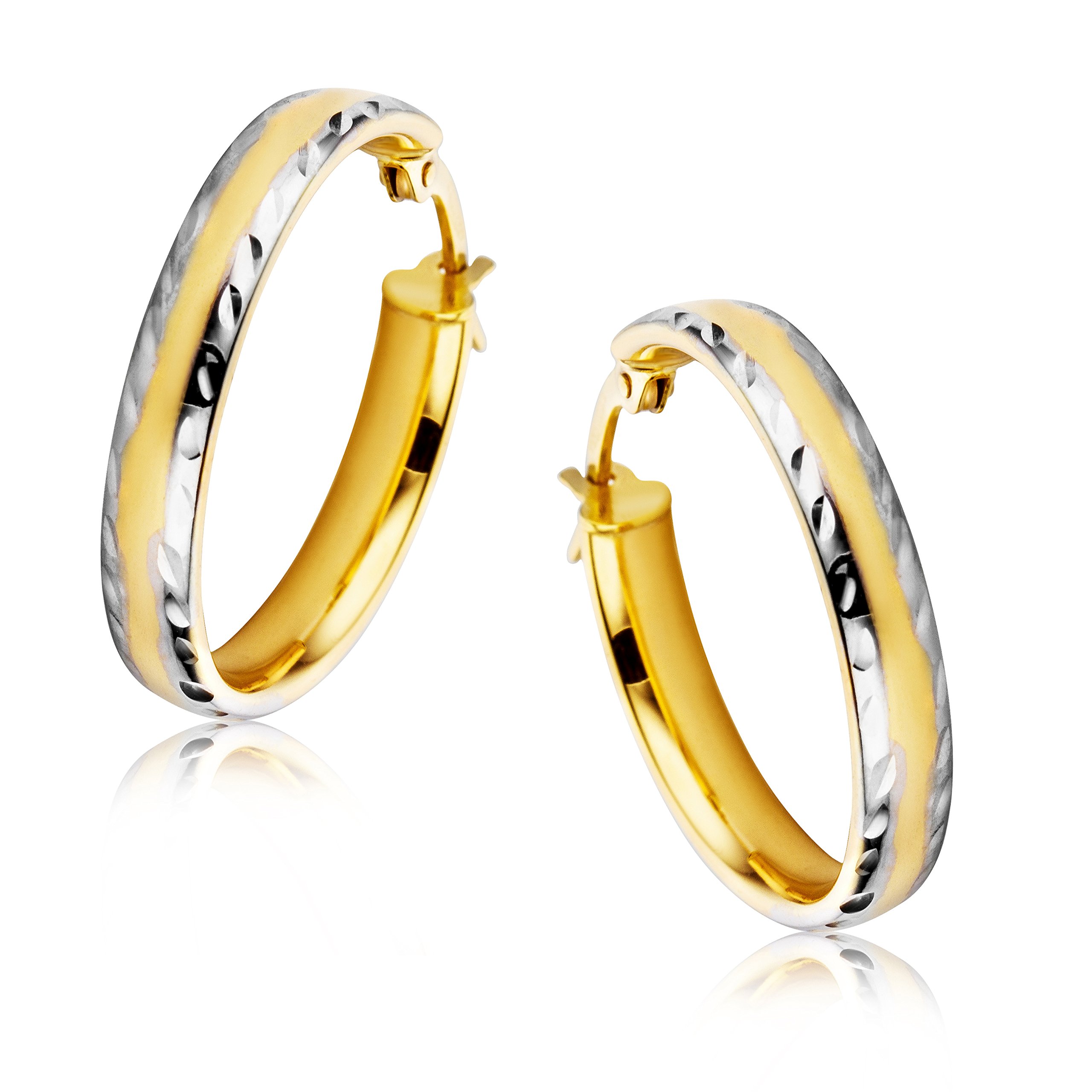 Orovi Two-toned Gold Earrings for Women in 9 Carat Gold, Hypoallergenic Earrings - handmade hoops with jewellery box - Made in Italy