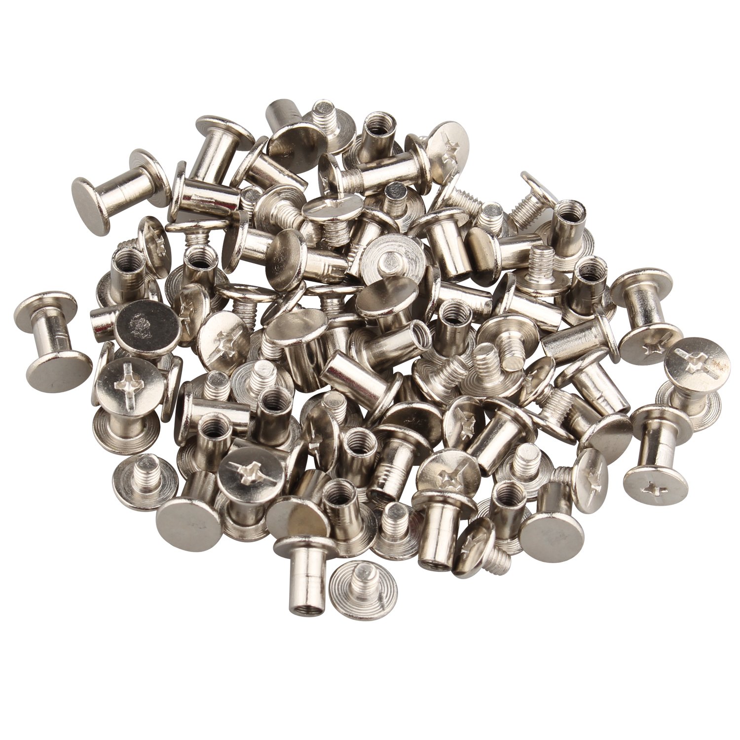 Futheda 50PCS 5x8mm Chicago Binding Screw Post Nickel Plating Nail Rivet Flat Fasteners Leather Repair Screws for Book Scrapbook Photo Album Leather Belt Silver Tone