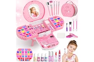 PERRYHOME Kids Makeup Sets for Girls 5-8, 57 Pcs Washable Real Cosmetic Set, Non-Toxic Toddler Makeup Toys, Girls Makeup Kit, Princess Toys & Birthday Gifts for 3 4 5 6 7 8+ Years Old (Pink)