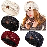 Syhood 4 Pieces Women Winter Ear Warmer Headband Fleece Cable Knitted Headbands Fleece Lined Ear Warmers Head Wrap for Cold Weather(Fresh Colors)