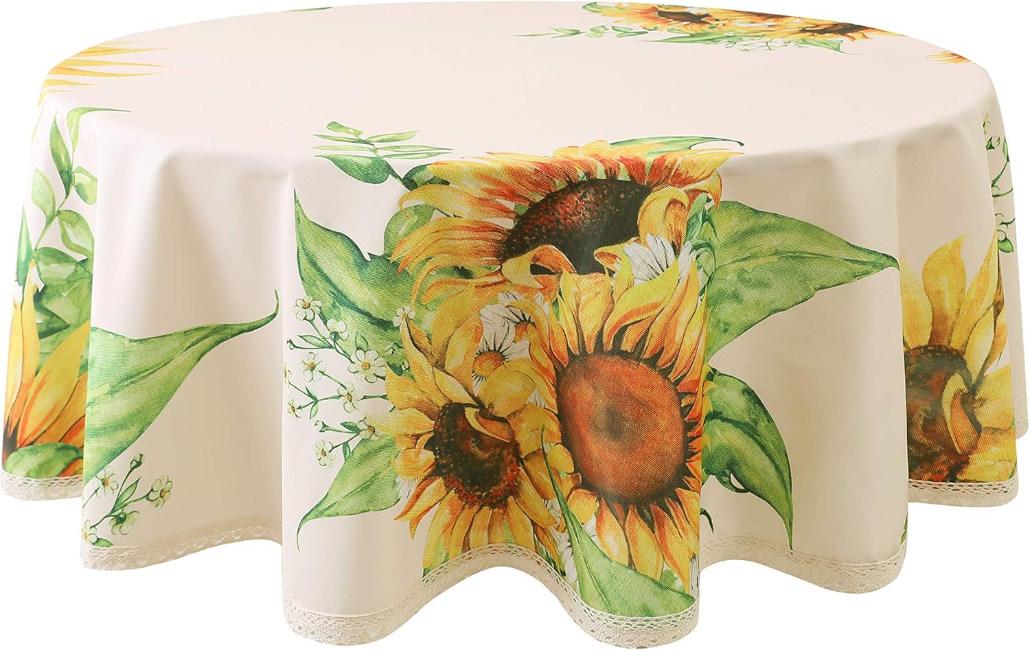 Flyspeed Sunflower Floral Print Round Tablecloth Waterproof