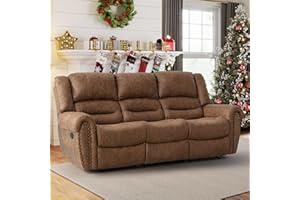 EBELLO Faux Leather Reclining Sofa, 3 Seater Recliner Sofa Chair, Manual Reclining Couch Set for Living Room, Home Furniture Set, for Meeting Room, Brown (3 Seat Sofa)