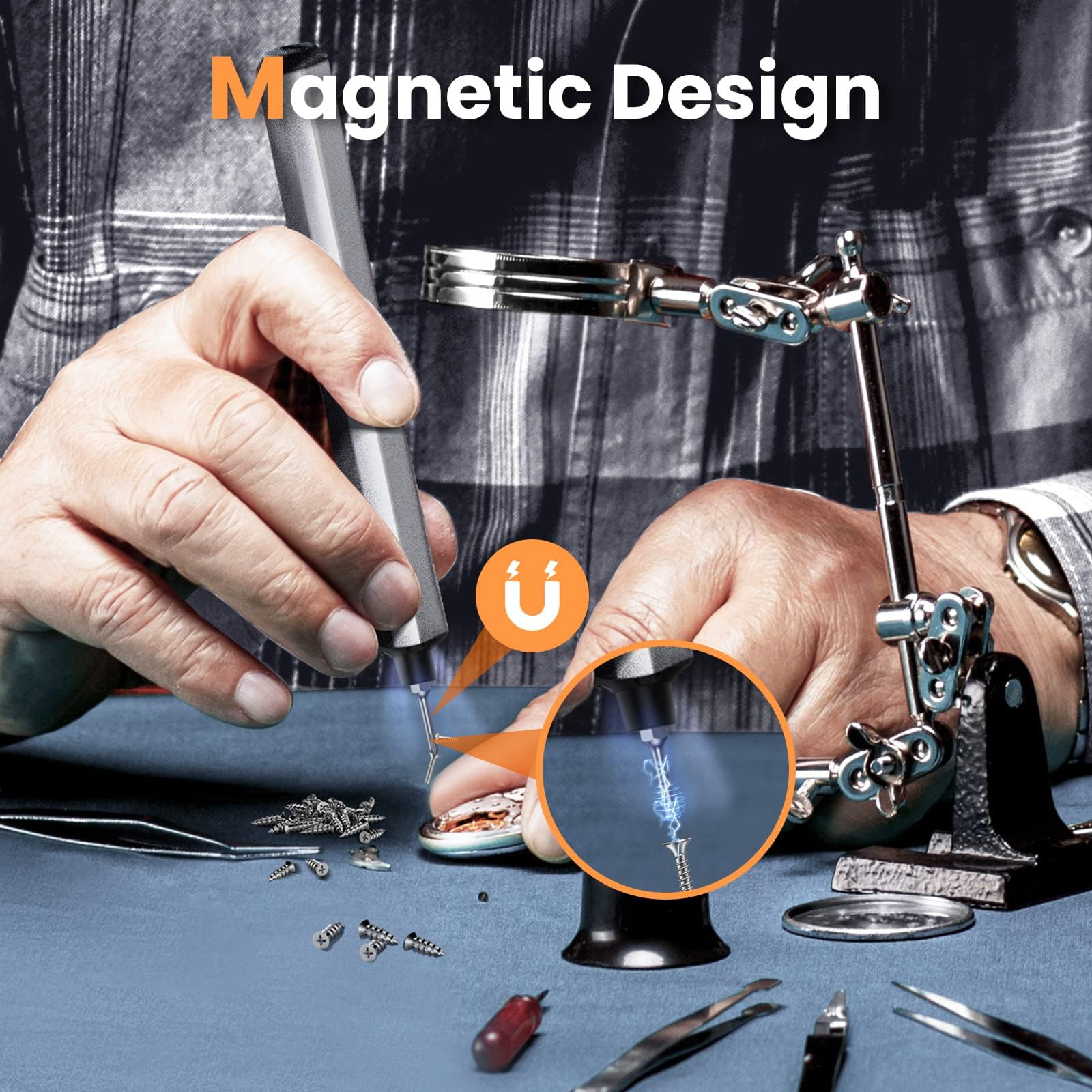 AM ARROWMAX Mini Electric Screwdriver, Precision Screwdriver Set w/ 28 Magnetic Bits, Red Dot, IF Winning Design, Rechargeable Cordless Screwdriver for Phone, Laptop, Watch, RC(SES MINI) Grey