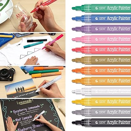 Adkwse Acrylstifte Marker Stifte,Wasserfest Acrylfarben Marker Set für Steine,Glas
