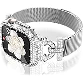 WINGLE Milanese Loop for Apple Watch Bands Women 40mm 41mm 38mm 46mm 45mm 44mm 42mm Series 11 10 SE 3/2/1 9 8 7 6 5 4 3 2 1 Slim Magnetic Mesh Band with Bling Case Protector Dressy iWatch Metal Strap