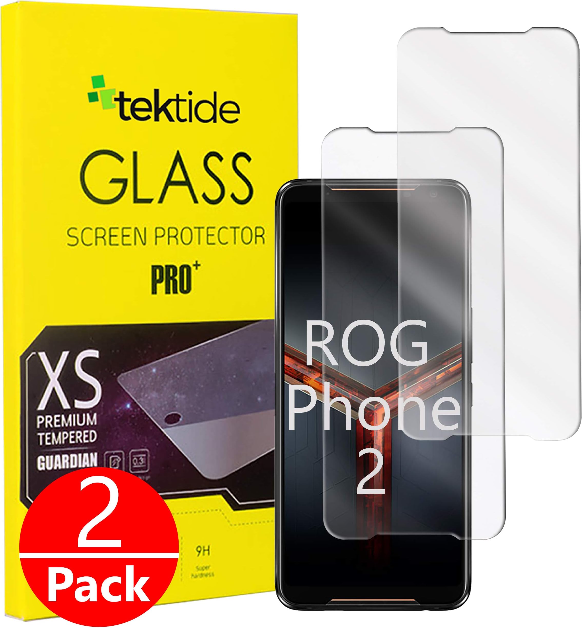 Tektide Screen Protector Compatible for ROG Phone 2, Drop-protection Shatter-proof Safety Laminated Tempered Glass Screen Protectors/Display Shields [2 Pack]