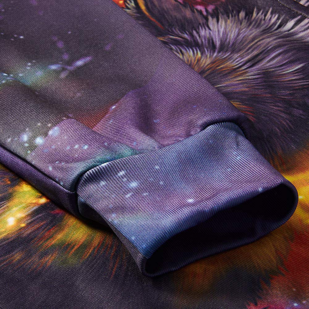 Loveternal Unisex Adult 3D Wolf Hoodie Galaxy Funny Drawstring Pocket Make Up Pullover Hoodies Sweatshirt for Women Men S