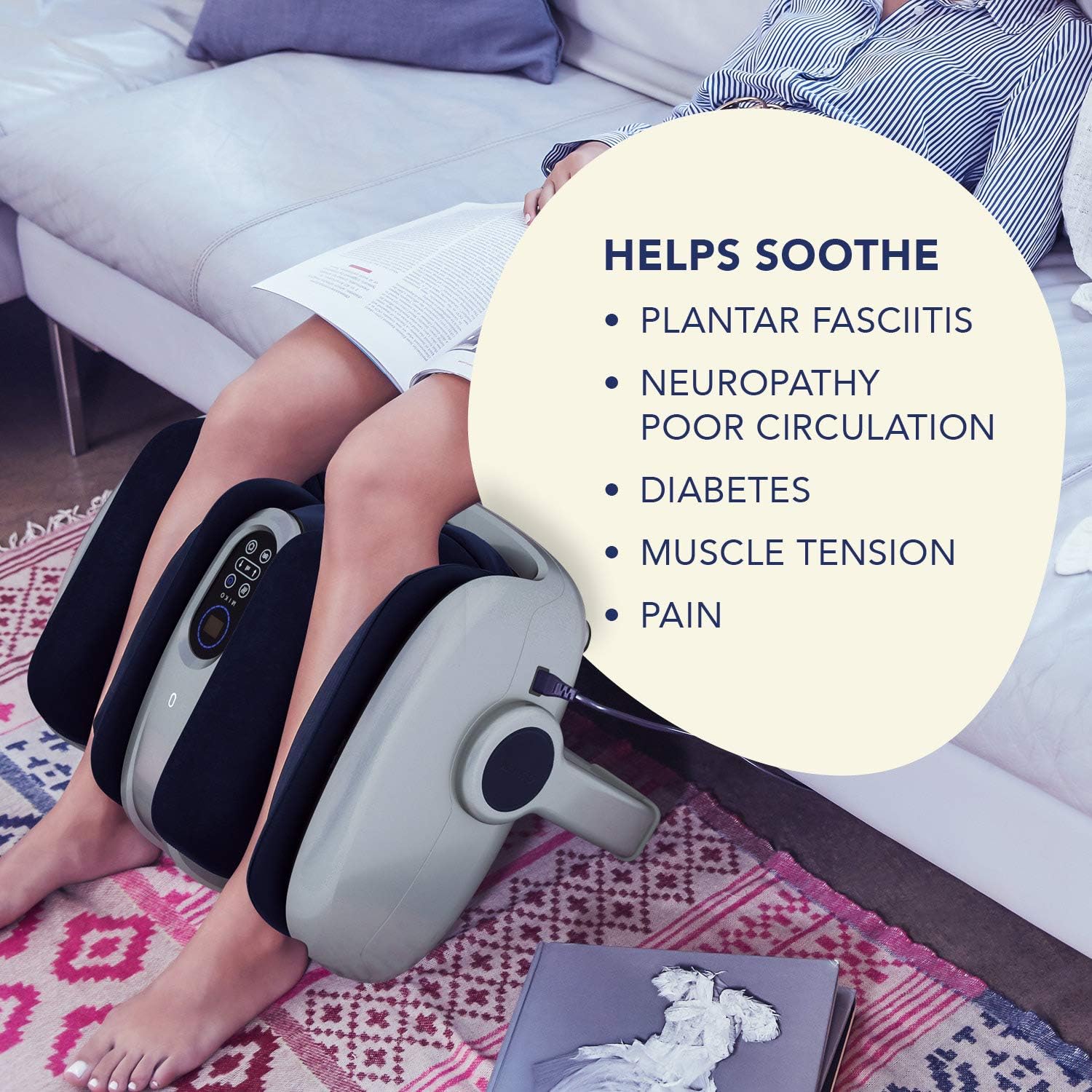Miko Foot Massager Shiatsu Machine With Multi-Pressure Settings, Vibration, Deep-Kneading, Heat and Wireless Remote- Alleviate Discomfort From Plantar Fasciitis, Neuropathy, Diabetes Fits Up To Size15: Health & Personal Care